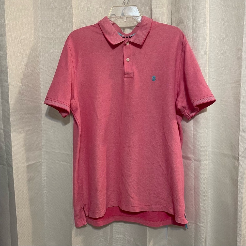 IZOD Mens Pink‎ w Blue Logo Polo Shirt Size Large
